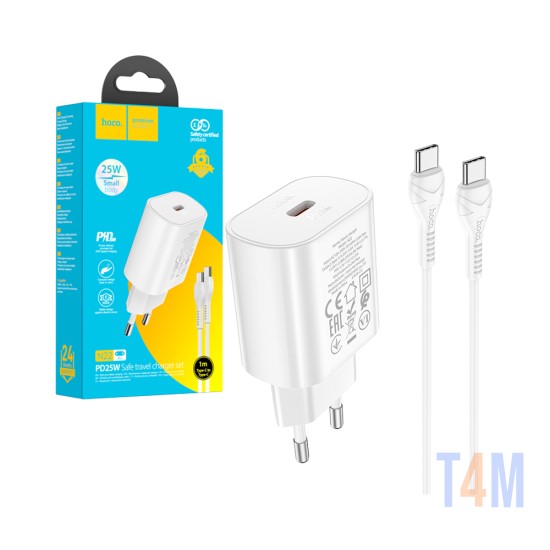 Cargador Hoco N22 Jetta PD25W Tipo-C a Tipo-C 1m Cable Blanco